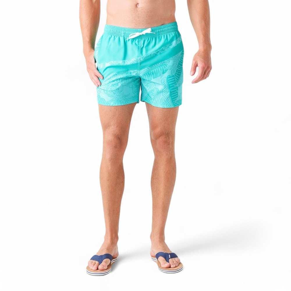 Chubbies Teal Tropical Palm Print‎ Swim Trunks 5.5" XXL